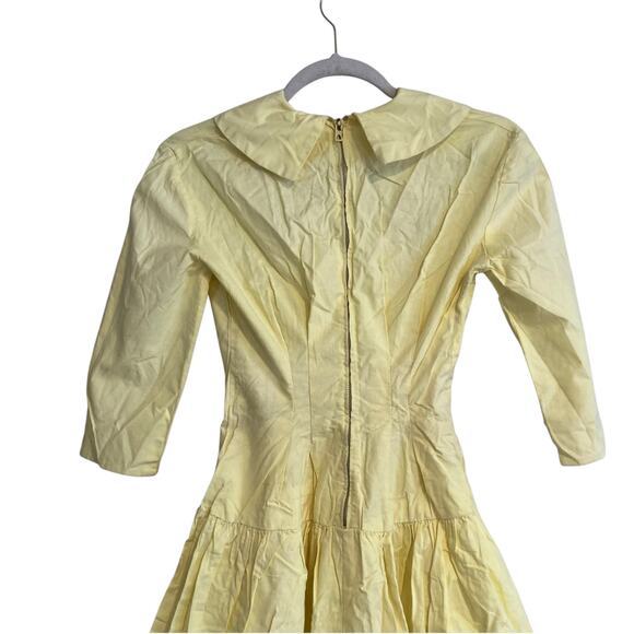 Vintage 40s 50s Butter Yellow Long Sleeve Drop Waist Embroidered Dress Sz XS - Picture 6 of 16